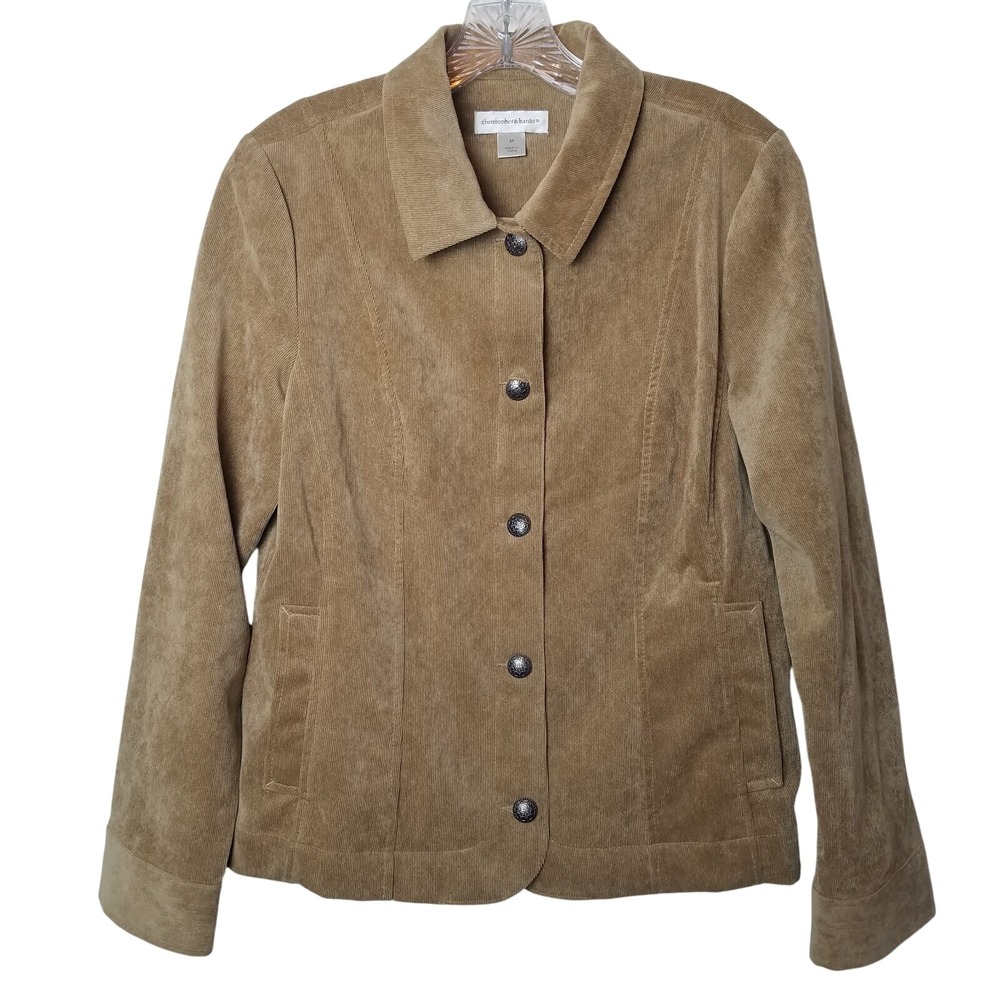 Christopher & Banks Lightweight Tan Corduroy Jacket Shacket MEDIUM B-39" Pockets